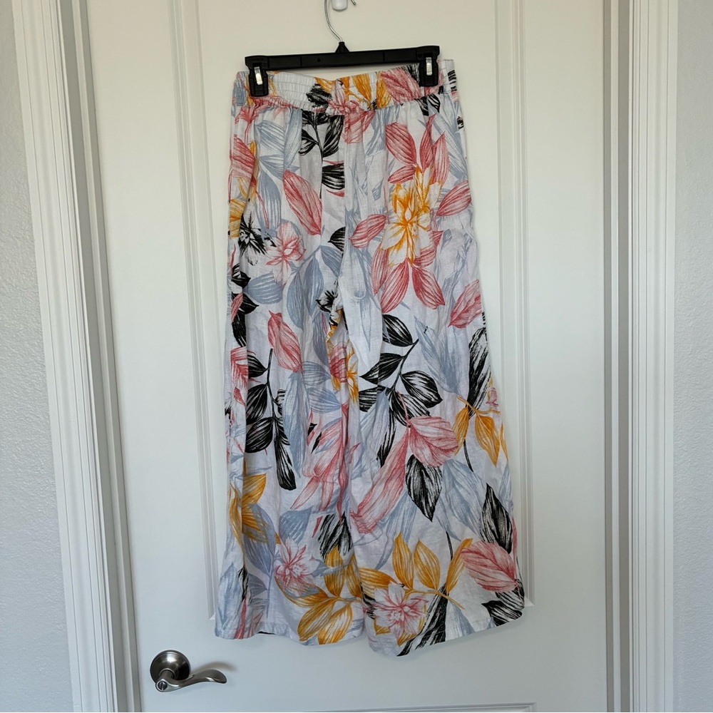 C&C California Wide Leg 100% Linen Pants Floral Design Women’s Size Small